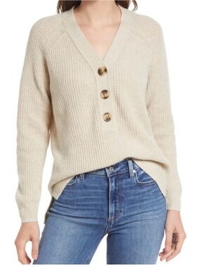 Madewell Lyle Rib Henley Wool Three Button Front V-Neck
Sweater Off White